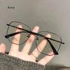Women Fake Glasses Anti-blue Light Large Frame Glasses Transparent Lens Metal Frame Oversize Eyeglasses UV400 Protection Eyewear