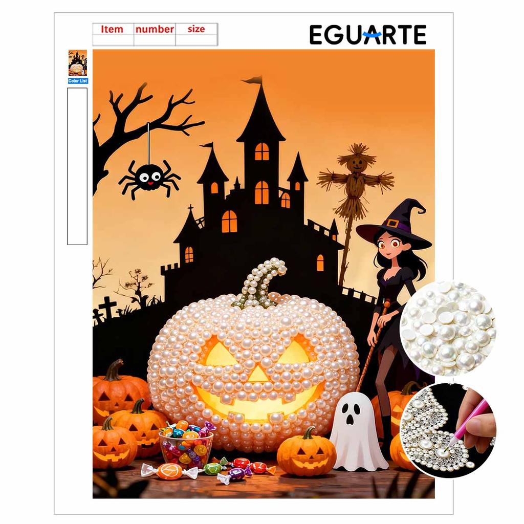 Halloween Pearl Painting Set Witch Pumpkin 5D DIY Pearl Art Home Bedroom Wall Decor Handmade Gift Craft Kit Holiday Party Decoration