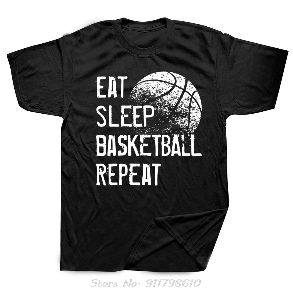 Funny Oversized T-shirt Eat Sleep Basketball Repeat Mens Clothing Streetwear Cotton Tshirt Birthday Gifts Summer Fitness T Shirt