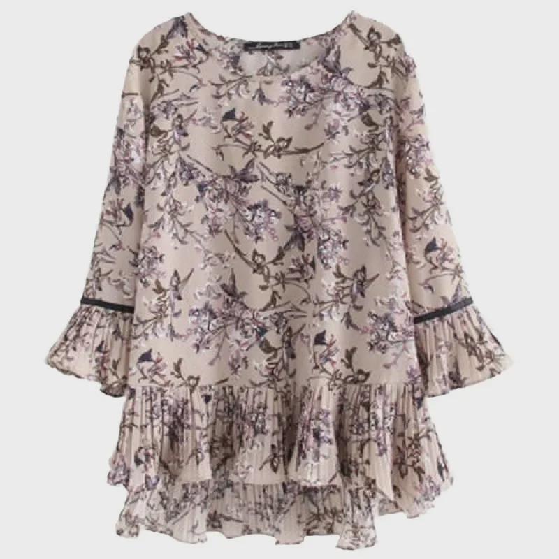 Женский шифоновый топ с цветочным принтом и рукавами-фонариками в европейском и американском стиле - коллекция Лето 2025