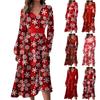 Women's Autumn And Winter Casual Fashion V-neck Long Sleeve Christmas Print Long Dress