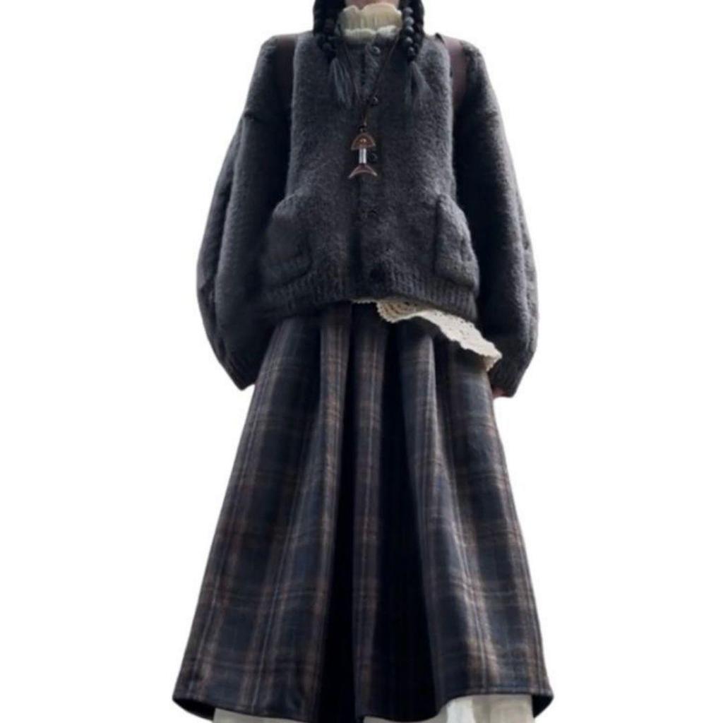 Женское трикотажное платье в стиле преппи в корейском стиле: Осенне-зимний маленький костюм-двойка