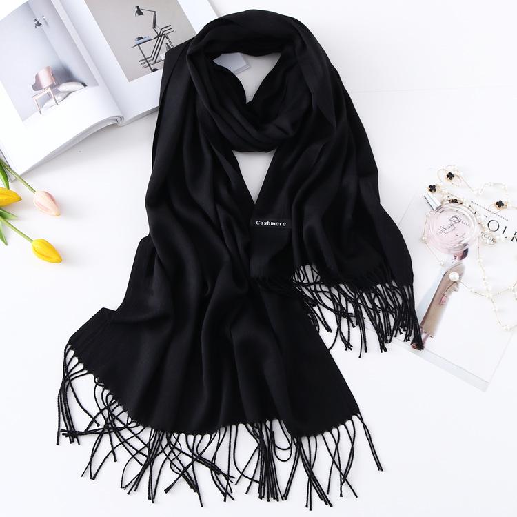 2024 Autumn And Winter New Solid Color Extended Thin Imitation Cashmere Scarf Versatile Warm Neck Protection Scarf Shawl For Women