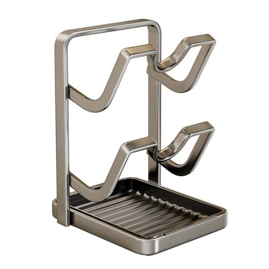 Yousheng Настольный органайзер для крышек от кастрюль, подставка для хранения крышек от сковородок со съемным поддоном для капель и подставкой для ложки, органайзер для кухонной столешницы во время приготовления пищи для крышек