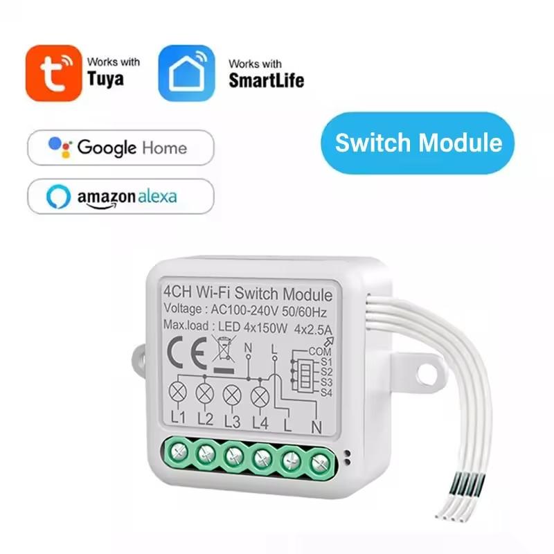 Tuya WiFi Smart Switch Module Electrical Switching Breaker 1/2/3/4Gang Lighting Switch Module Mobile APP Control Alexa
