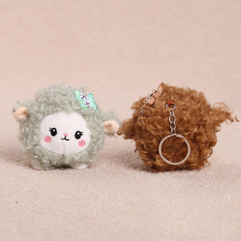Fluffy Plush Sheep Keychain Cute Soft Curly Wool Butterfly Decor Keyring for Backpack Handbag Car Key Ornament