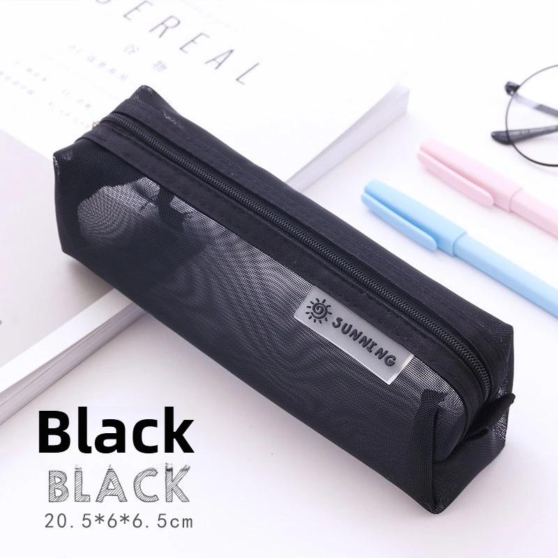 Cute Transparent Mesh Pencil Pouch High Value Student Stationery Bag Portable Multi-functional Student Supplies Storage Bag