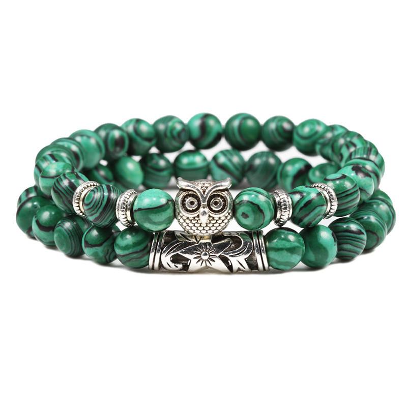 2 шт. Натуральный камень Черная лава Тигровый глаз Выветрившийся камень Браслет-шарм Нить Украшения Для пар Расстояние Сова Бусины Браслеты