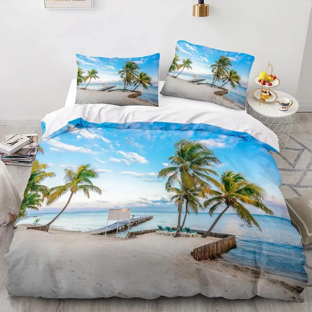 3D Printed Sea View Coconut Comfortable Duvet Quilt Cover Pillowcase Bedding Set Children Bedroom Decoration Home Textile