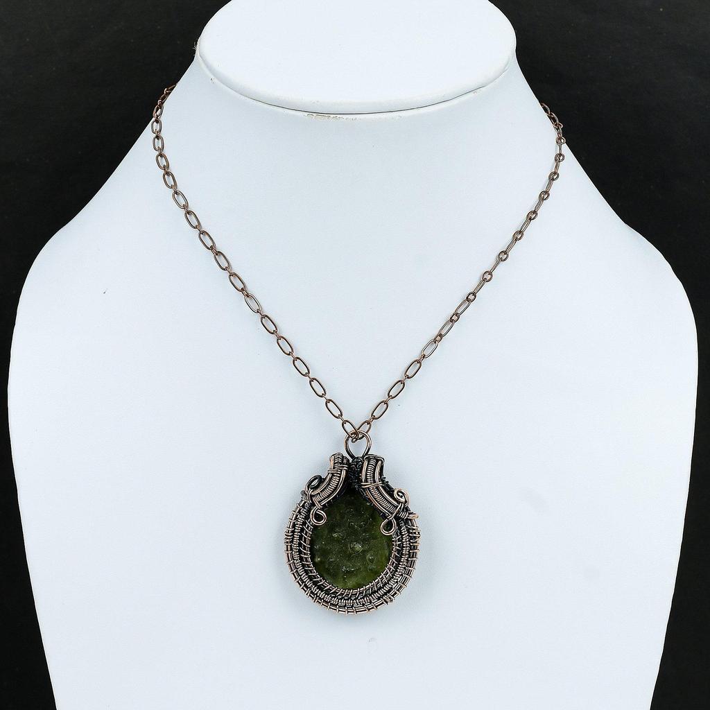 Moldavite Copper Pendant Copper Wire Wrapped Pendants Gemstone Pendant For Gift Wire Wrap Jewelry Handmade Pendant Moldavite Copper Jewelry