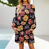 Fashion Womens Long Sleeve A Line Dress Fall Casual Pullover Crewneck Loose Fit Dress With Pockets