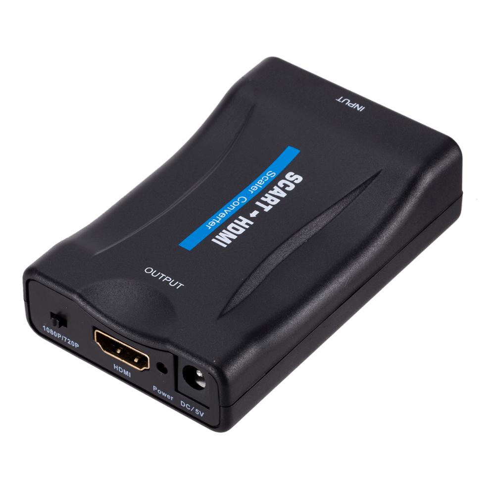 SCART to HDMI-compatible Video Audio Converter With Power Adapter For HDTV Sky Box DVD Television Signal 1080P Upscale Converter