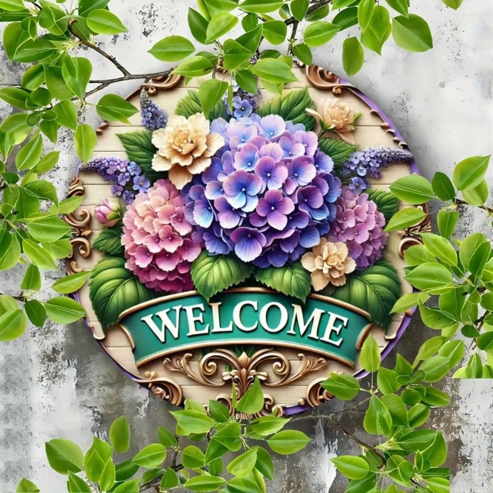Винтажное металлическое настенное искусство «Гортензия», Декор для фермерского дома, Круглая вывеска-венок