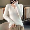 Осень и зима новый свитер с длинным рукавом однотонный приталенный базовый топ с круглым V-образным вырезом женский вязаный свитер джемпер