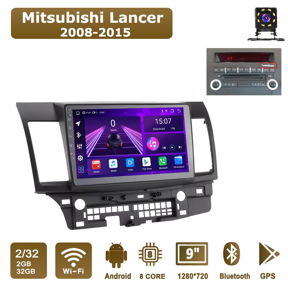 Автомобильная магнитола Android Car-Play для Mitsubishi Lancer 2008-2015 Мультимедийный плеер Головное устройство Стерео Навигация GPS BT WIFI, 8 ЯДЕР, 2+32 ГБ
