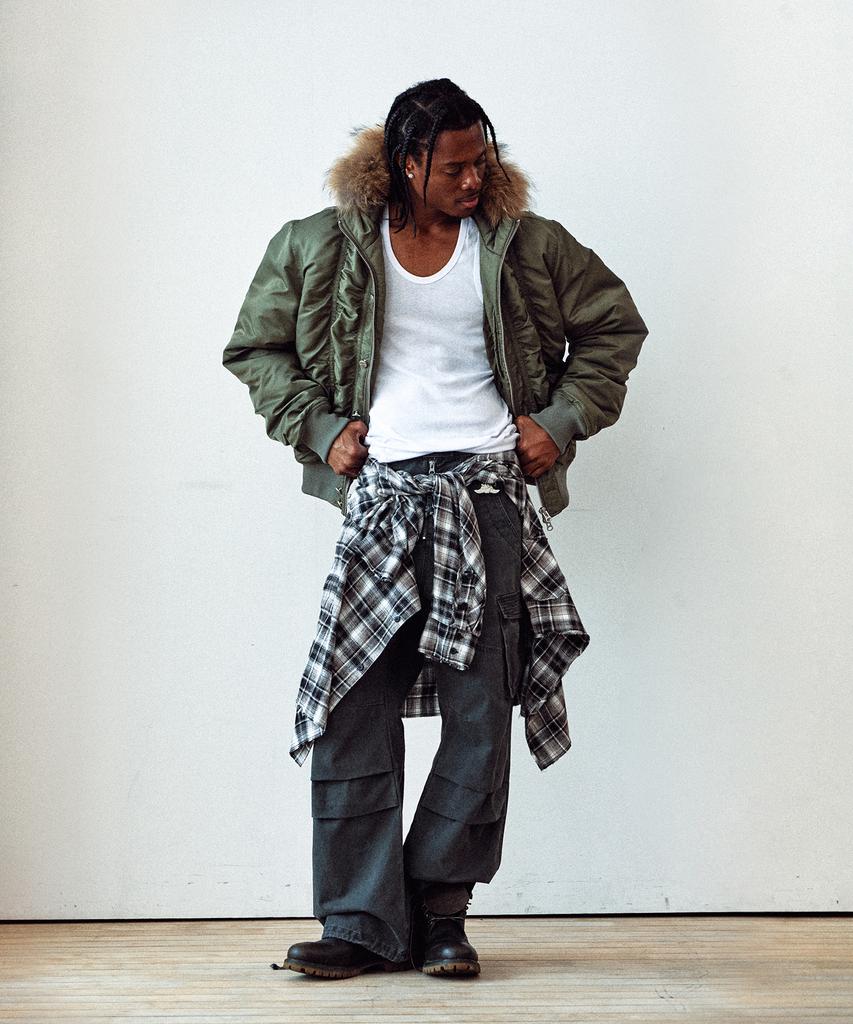 Thevinylhouse Fur Hooded Ma-1 Jacket Khaki