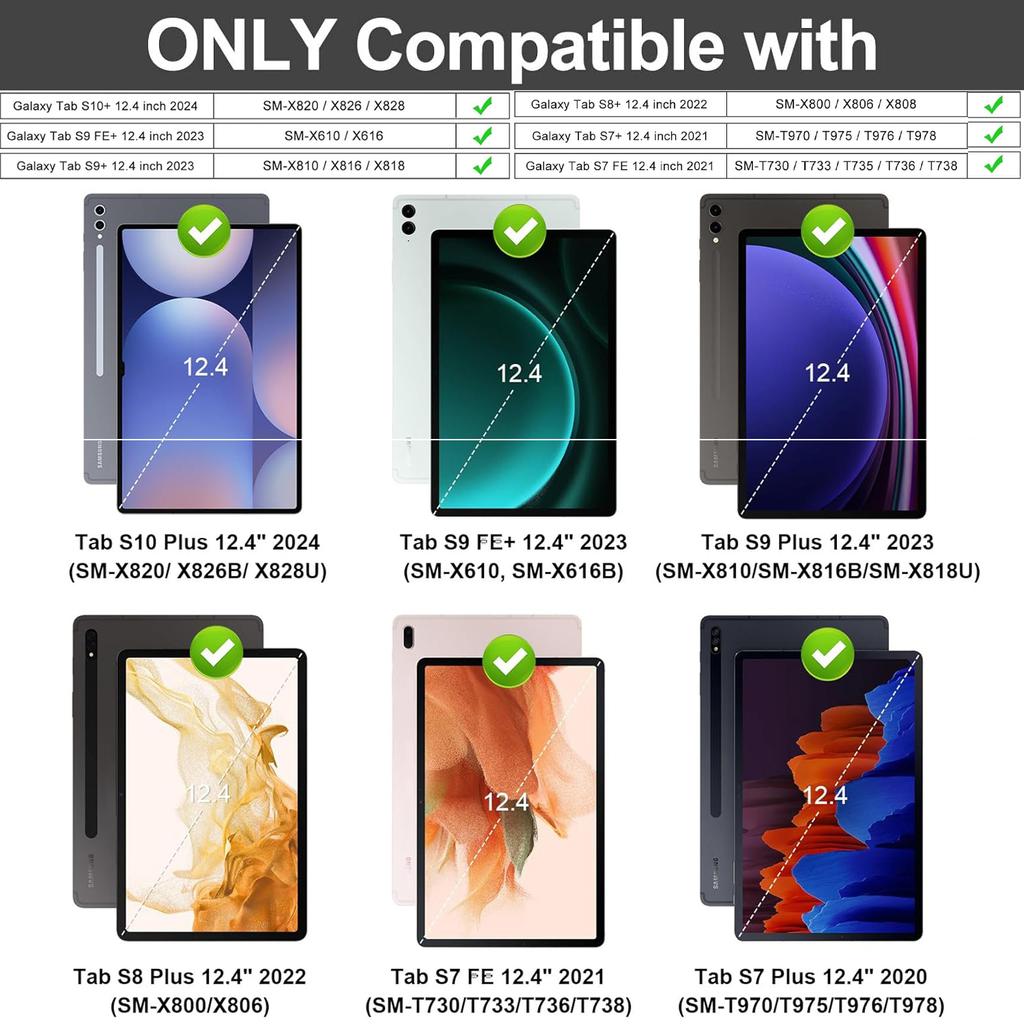 Чехол-клавиатура для Samsung Galaxy Tab S10+ Plus / S9 FE+ Plus / S9+ Plus / S8+ Plus / S7 FE / S7+ Plus 12,4 дюйма