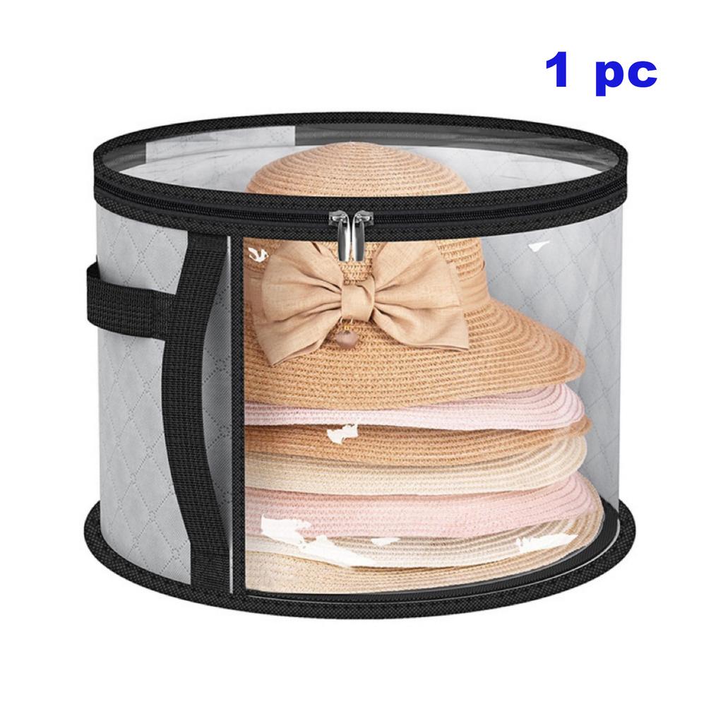 Hat Storage Bucket, Clothing Hat Travel Organizer, Foldable Round Brim Hat Storage Bag with Handle and Clear Window