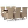 7 Piece Garden Dining Set with Cushions Beige Poly Rattan