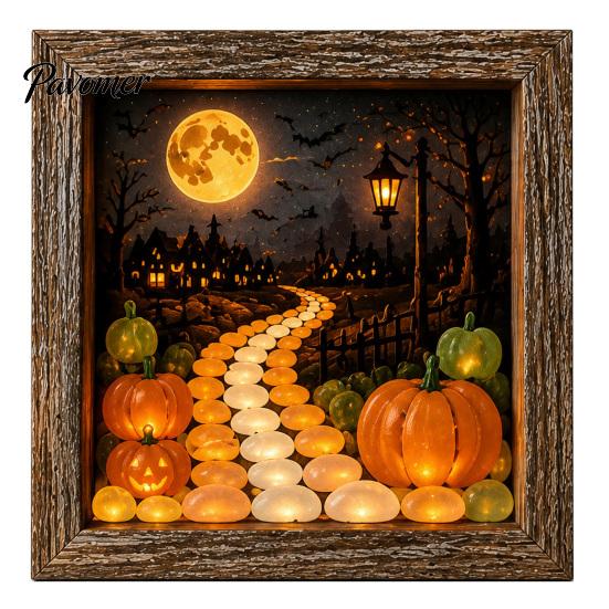 Ручная работа, Декор комнаты на Хэллоуин, Набор для создания DIY Shadow Box (Световой ящик), Ночник, Деревянная рама 8,5 дюймов, Набор для творчества со светодиодами, Проекты для осеннего декора дома, Светящиеся камни