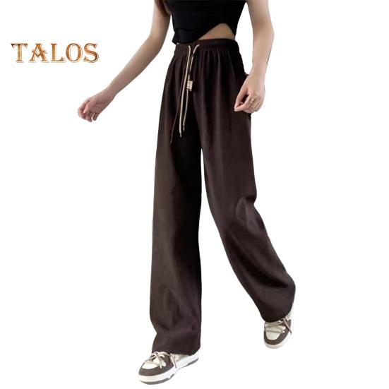 Женские брюки с эластичной резинкой и высокой талией, регулируемые длинные брюки с завязками, однотонные прямые широкие повседневные брюки для повседневной носки