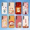 Cute Lucky Maneki Neko Cat Phone Case For Samsung S25,S24,S23,S22,S21,S20,Ultra,Plus,FE Black Soft Cover