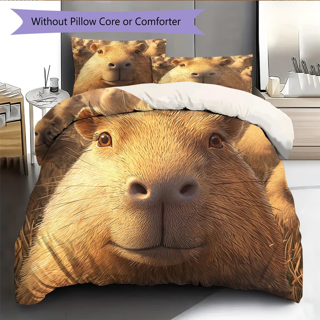 Capybara Pattern Bedding Home Decoration Birthday Gift (1 * duvet cover + 2 * pillowcase, without core)