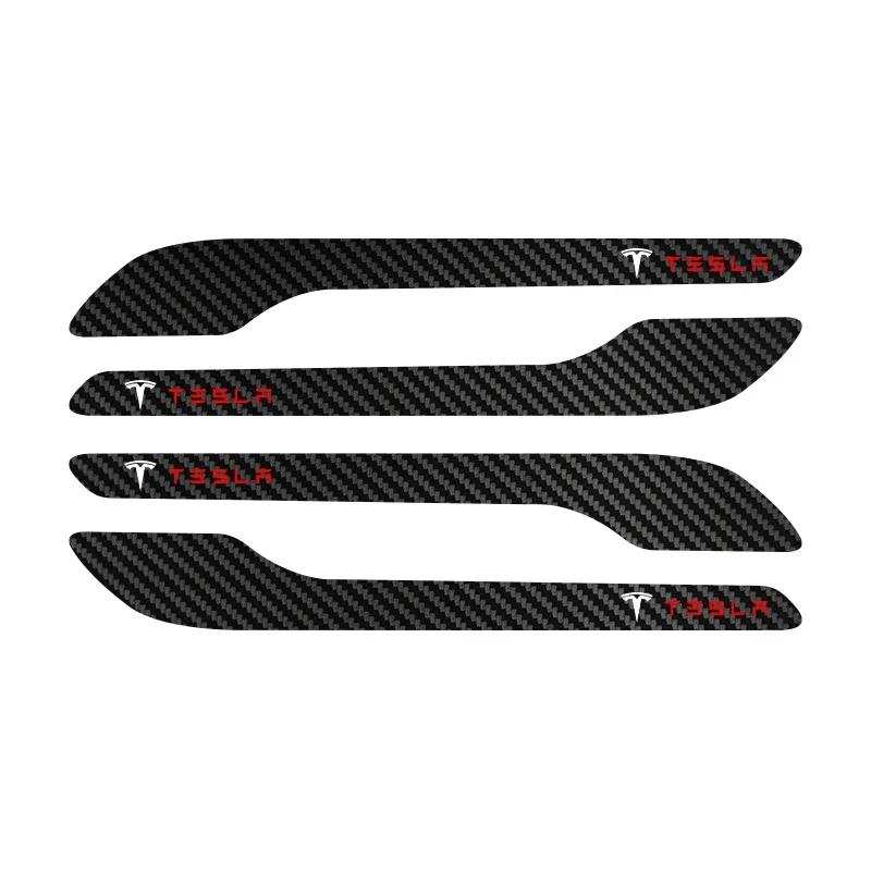 LZDF8 Carbon fiber Car Door threshold Sticker Door Handle Bowl Scratch Protective Sticker For Tesla model 3 model X Y style Roadster