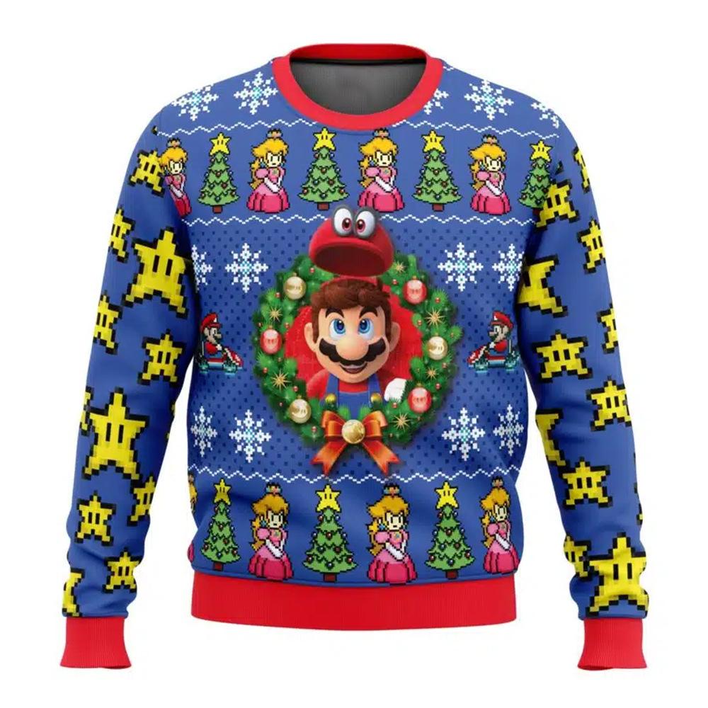 Super Mario Bros. pullover plumber sweatshirt role-playing costume princess peach print flower streetwear unisex Christmas top