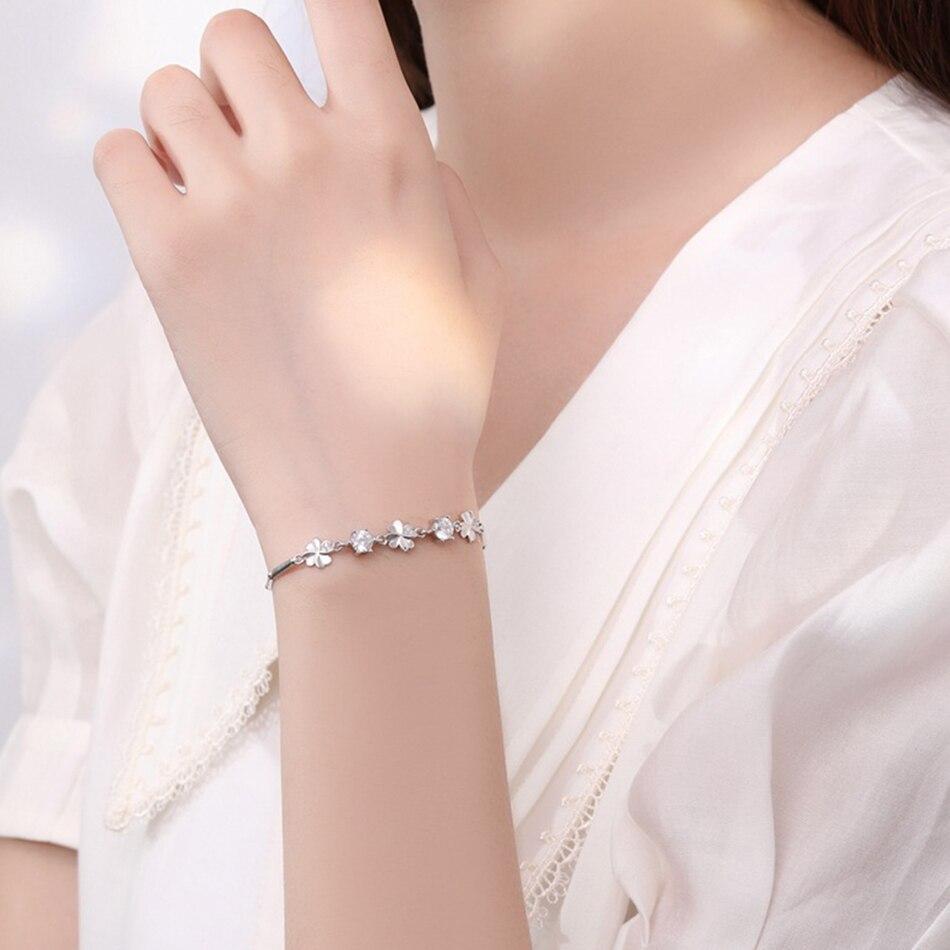 Роскошный четырехлистный клеверный браслет из настоящего серебра 925 пробы с муассанитом для женщин, прошедший бриллиантовый тест