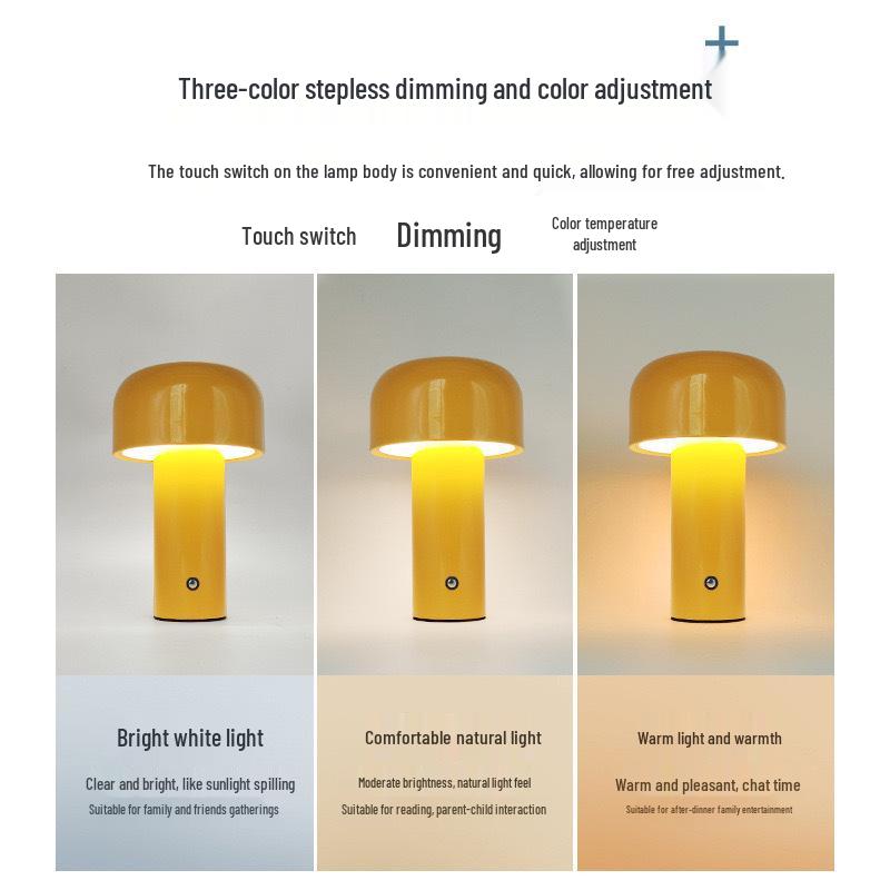 Nordic Retro Mushroom Metal Bedside Lamp - Stylish Table Lamp for Bedroom, Restaurant, or Bar with Charging Feature.