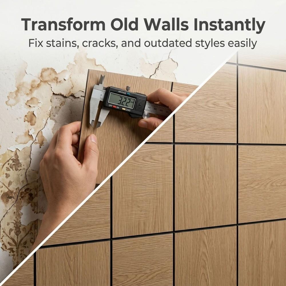 Oil Proof Faux Wood Grain Wall Sticker PVC Wood Grain Wall Tiles Tile Stickers  for TV Backgrounds