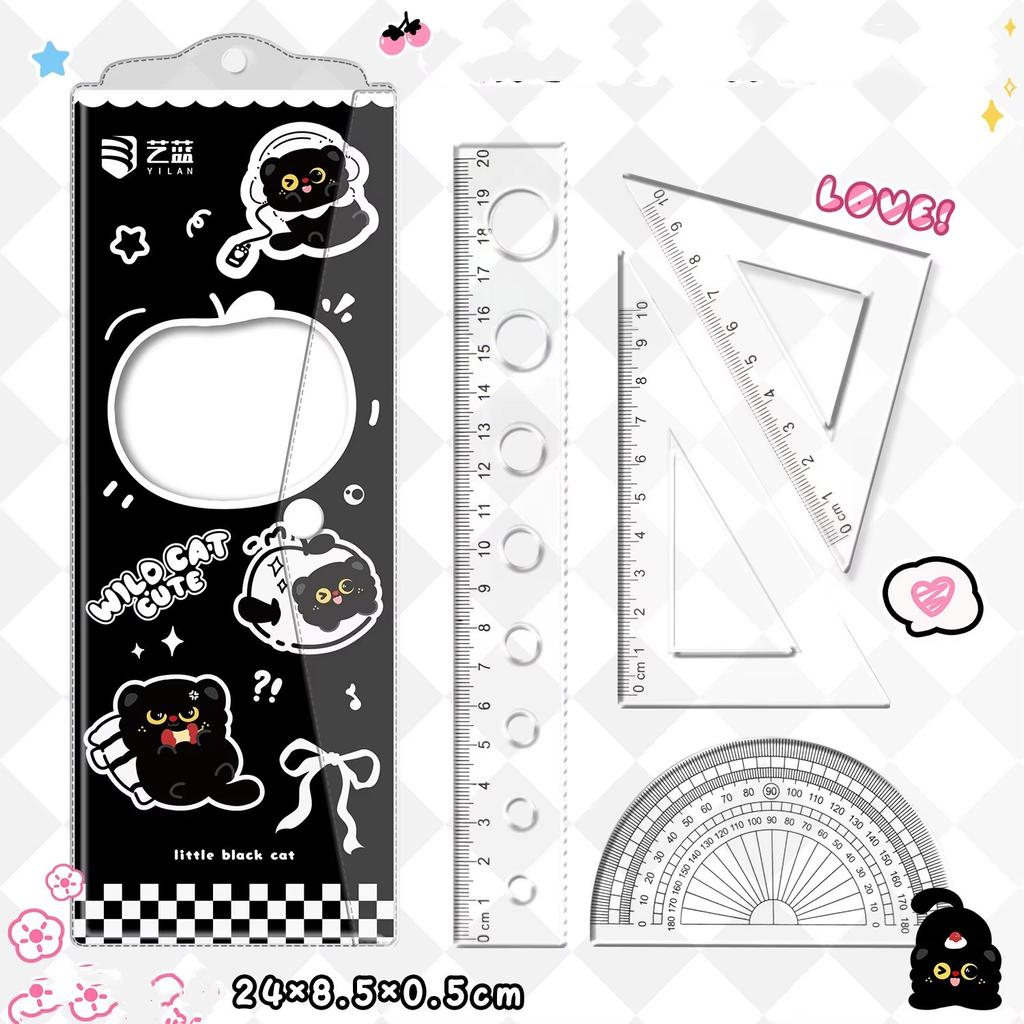 4-Piece Set Transparent Plastic Rulers Straight Rulers Protractors Set Square Kawaii School Stationery Kid Math Stationery