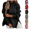 Women's Fashion Half High Neck Loose Solid Long Sleeve Thick Needle Side Split Knitted Sweater