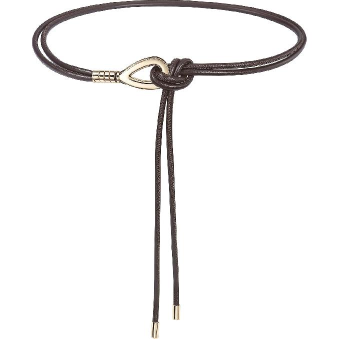 Women Knotted Skinny PU Leather Waist Belt Gold Buckle for Dresses | Thin Rope Belts, Cowgirl Belt, Leather Wrap Belt for Women, Fit Waist 28"-40"