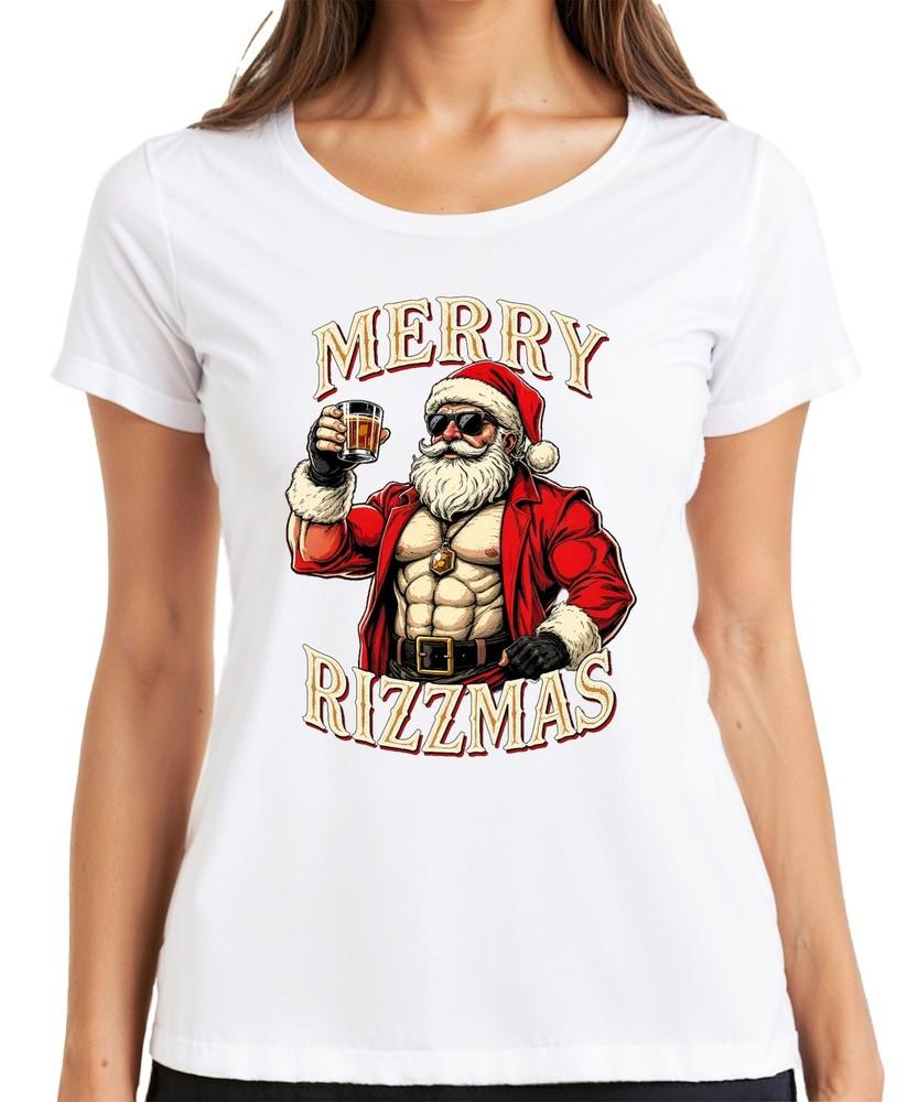 Merry Rizzmas Santa Claus Whisky Muscle Fitness Funny Retro Unisexs TShirt