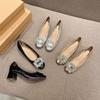 2025 Spring Summer Women High Heels Elegant Woman Party Shoes Brand Pumps Rhinestone Square Heel 5cm Black Gold Plus Size 42
