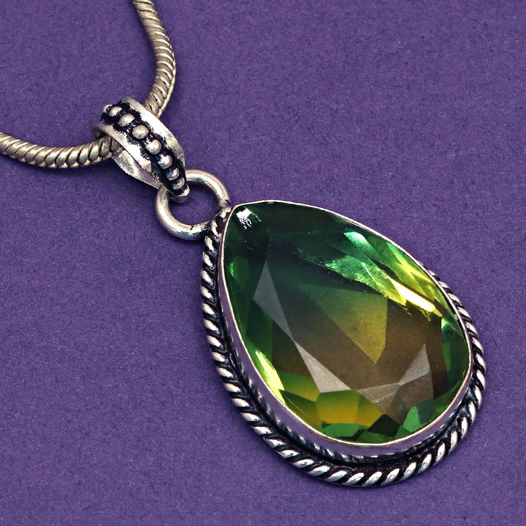 Green Tourmalinne Gemstone Mother's Day Jewelry Pendant Earring Set