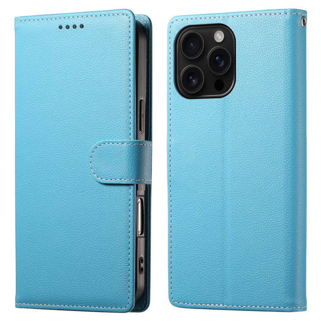 DF-012 For iPhone 16 Pro Case Litchi Texture Leather Wallet Stand Phone Cover