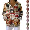 Women's Casual Fashion Long-Sleeved Zip-Up Christmas Print Knitted Hoodie