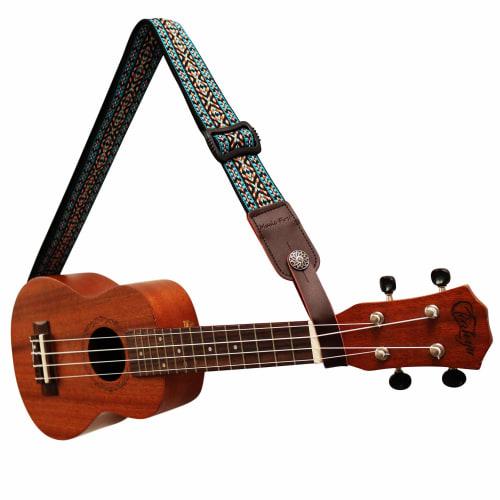 MUSIC FIRST? Country-Style Soft Cotton & Genuine Leather Ukulele Strap, Ukulele Shoulder Strap Version 2.0 (with MUSIC FIRST Genuine Leather Strap Loc