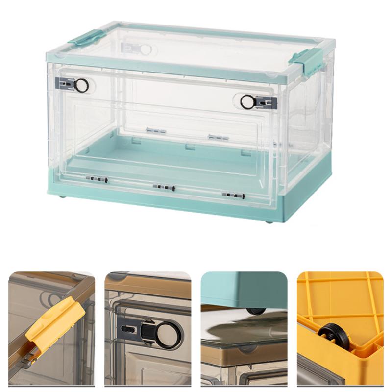 Складной ящик для хранения с крышкой и шкивами. Шкаф для хранения можно штабелировать.