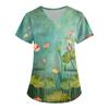 Women's Cute Printed Work Clothes V-neck Double Layer Pockets Basic Short Sleeve Top Pullover Valentines