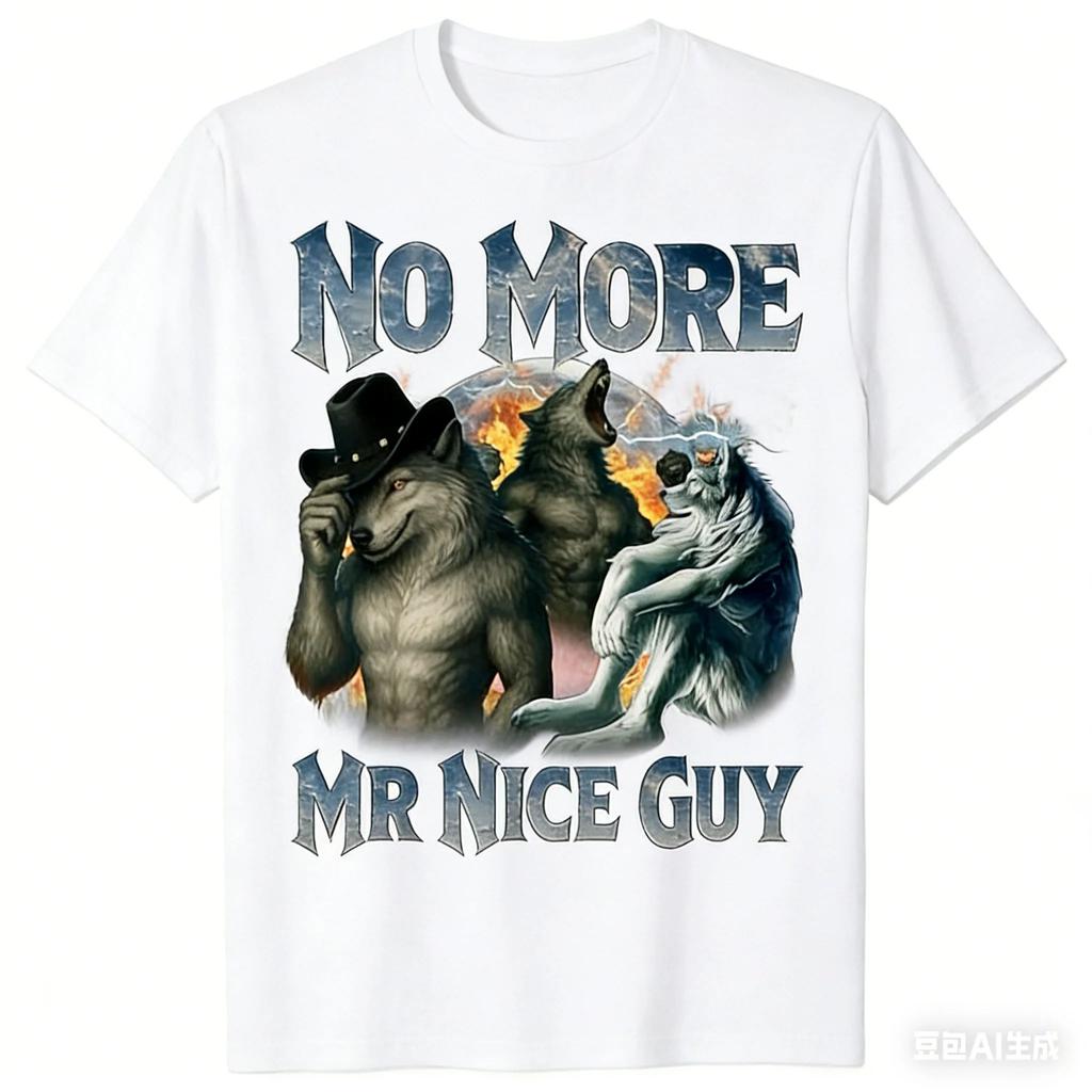 Funny Alpha Wolf Meme Unhinged Brainrot Tops No More Mr Nice Guy Print TShirt Oversize Fashion Casual Street TShirt Unisex