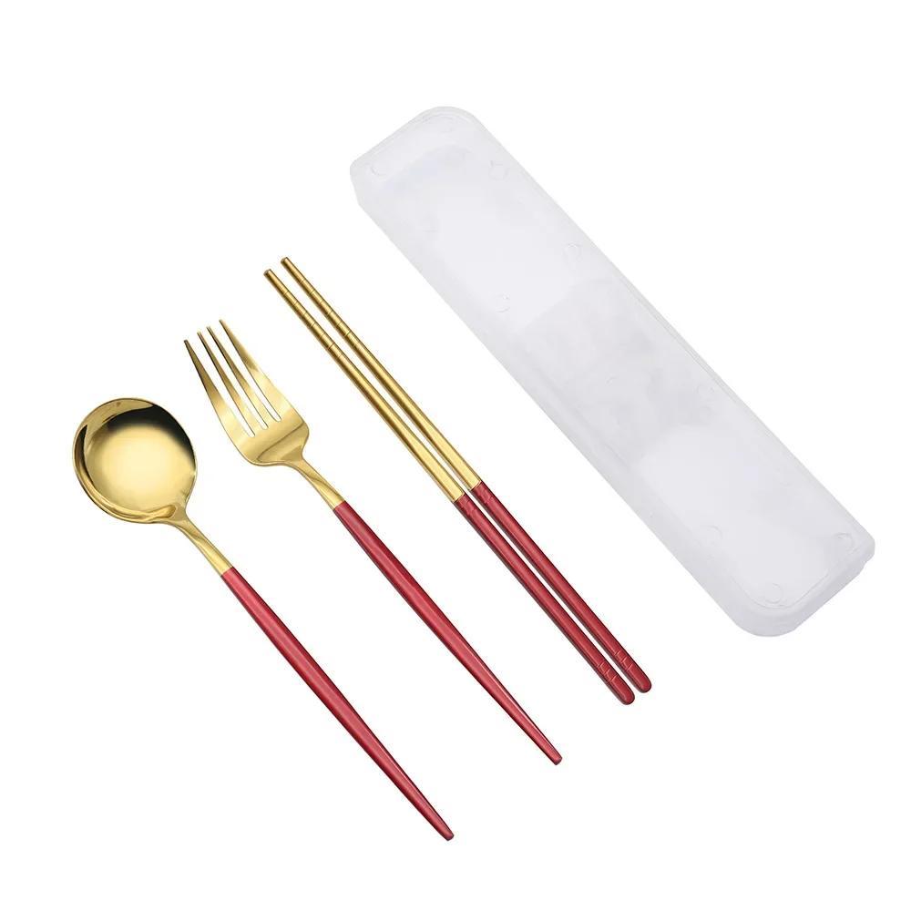 Spoon Fork Chopsticks Set Storage Box Tableware Coffee Snacks Fruit Dessert Portable Spoon Fork Chopstick Set Stainless Steel