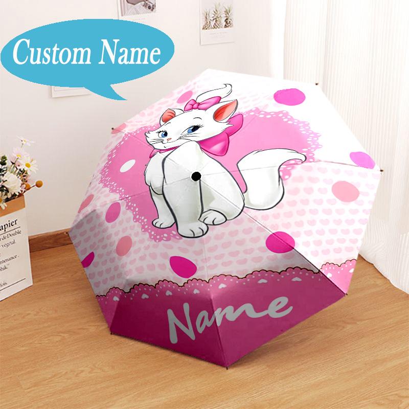 Custom Name Elegant white cat Umbrella Folding Umbrella, Automatic Umbrella 8-Frame for Travel, Casual Lightweight Birthday Christmas gift