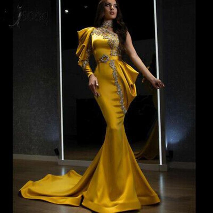 Spring and summer new European and American women's clothing sexy gold-sprinkled turtleneck dress splicing irregular banquet dress