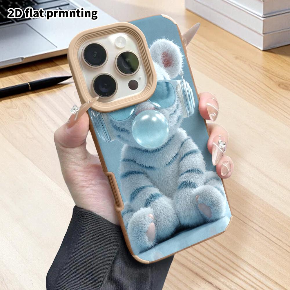 Phone Case: 2D flat lambskin suitable for iPhone 18, 17, 16, 15, 14, 13 Pro film protective case,white tiger plush, Christmas and Halloween gift