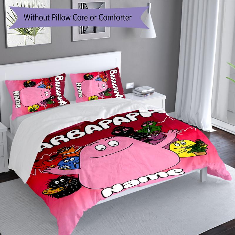 3pcs Custom Name Barbapapa Set,Includes 1 Duvet Cover and 2 Pillowcases,All-season Bedroom Decor