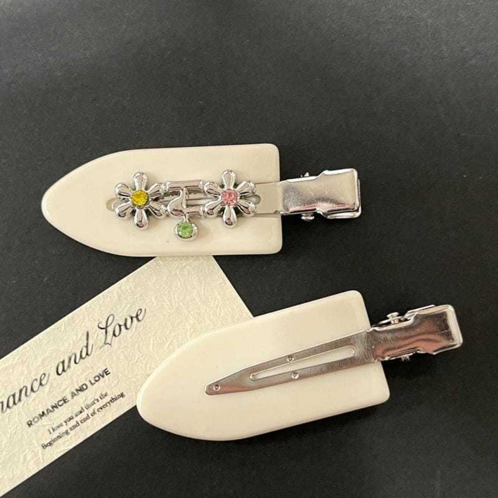 Sweet Rhinestones Duckbill Clip Acetate Hair Clip Cute Metal Flower Clip Hair Accessories